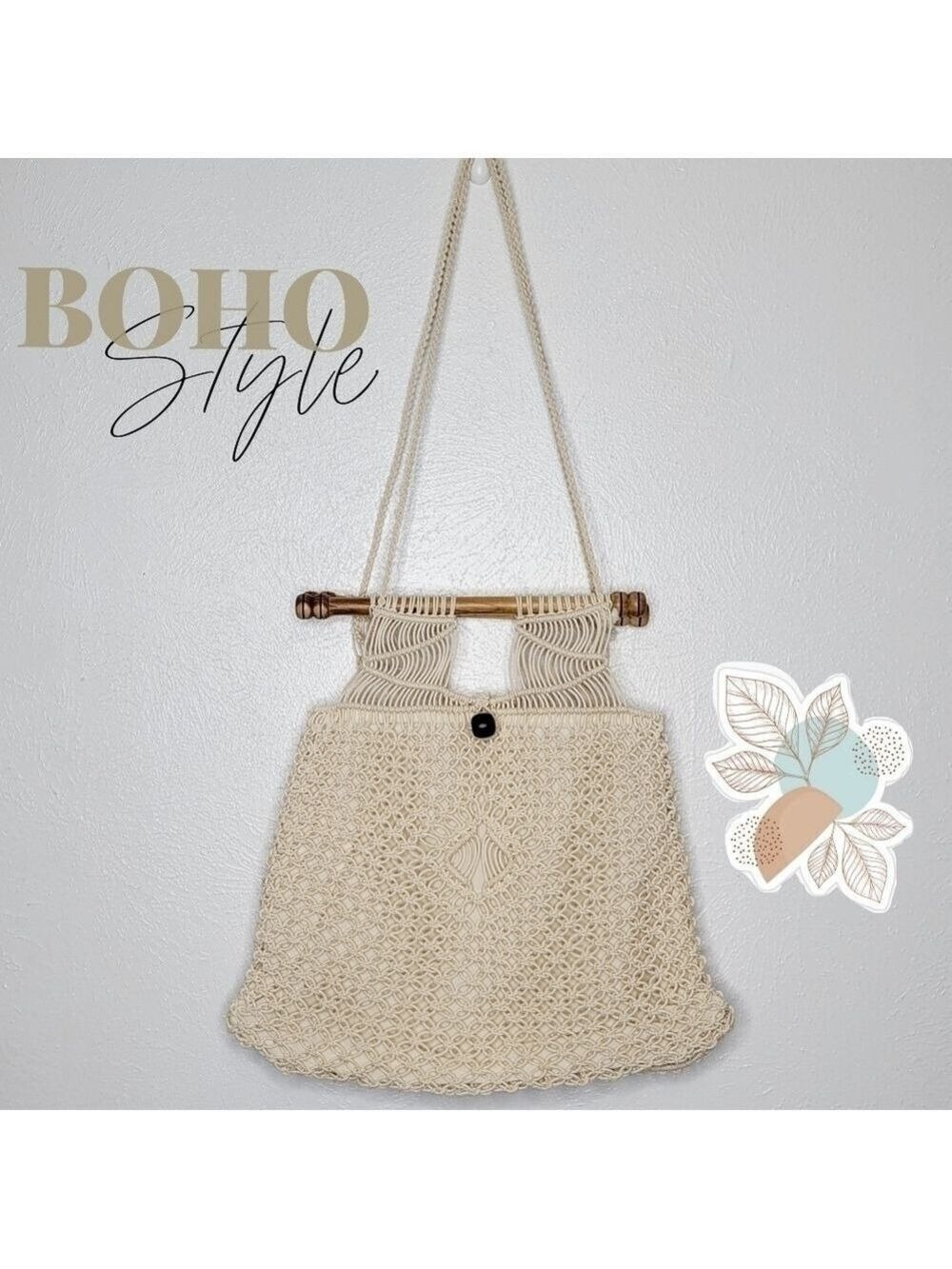 Vintage Boho Macrame Wooden Handle Bag